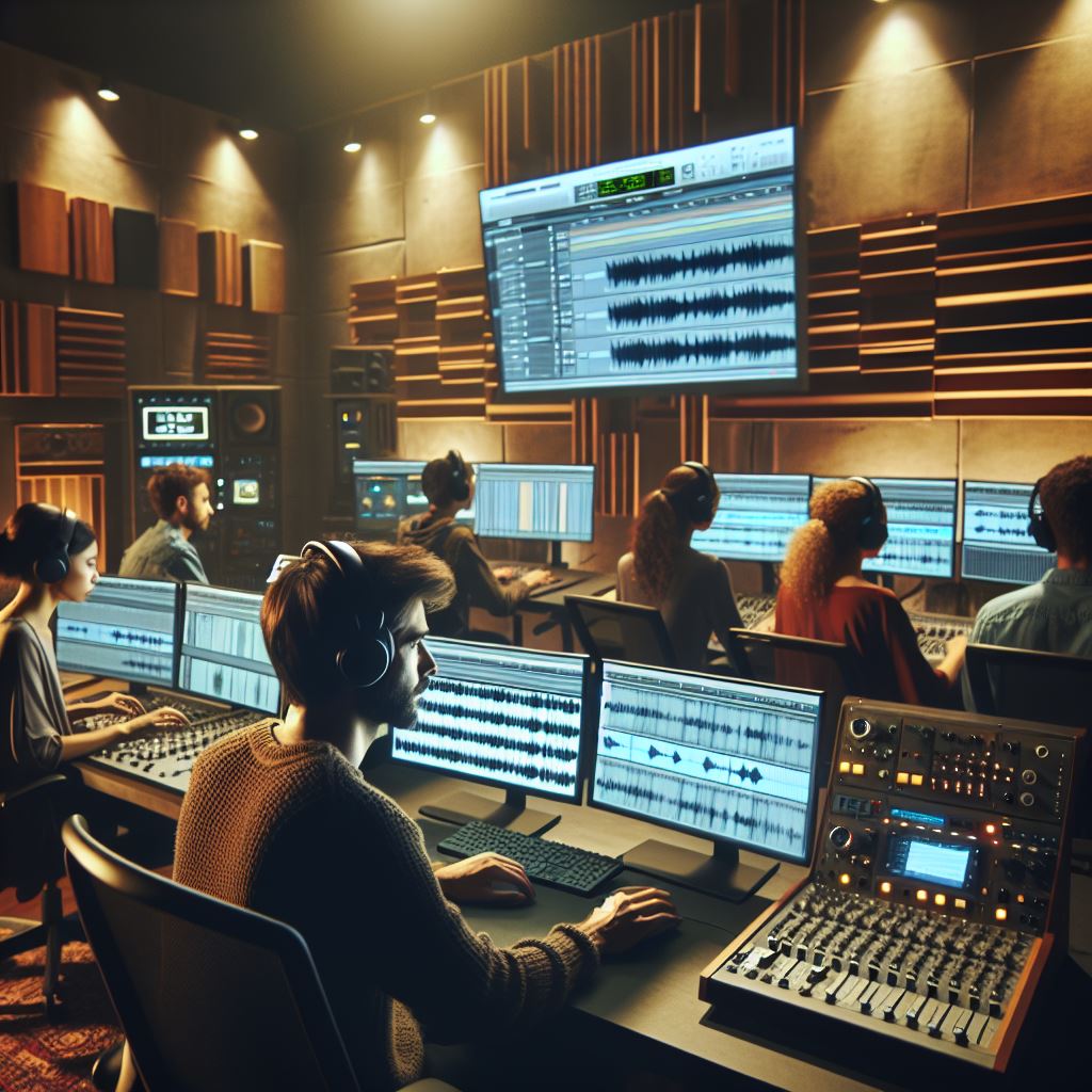 audio studio editing audio for foley production
